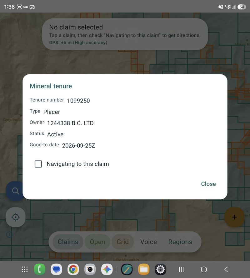 Tenure info popup showing tenure number, owner, status, and expiry