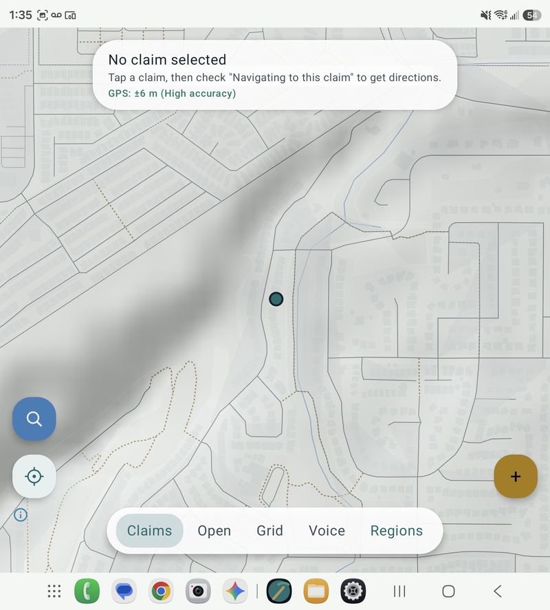 Zoomed-in map with live GPS accuracy reading